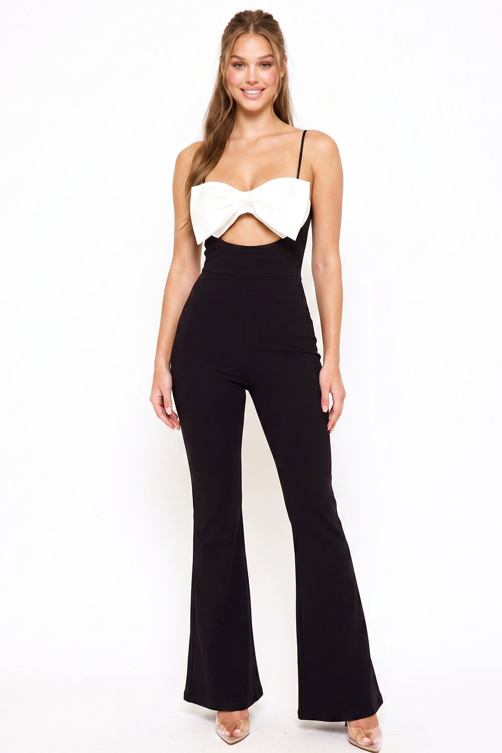 Color Contrast Bow Bust Front Jumpsuit