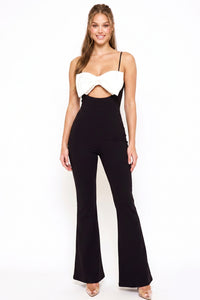 Color Contrast Bow Bust Front Jumpsuit
