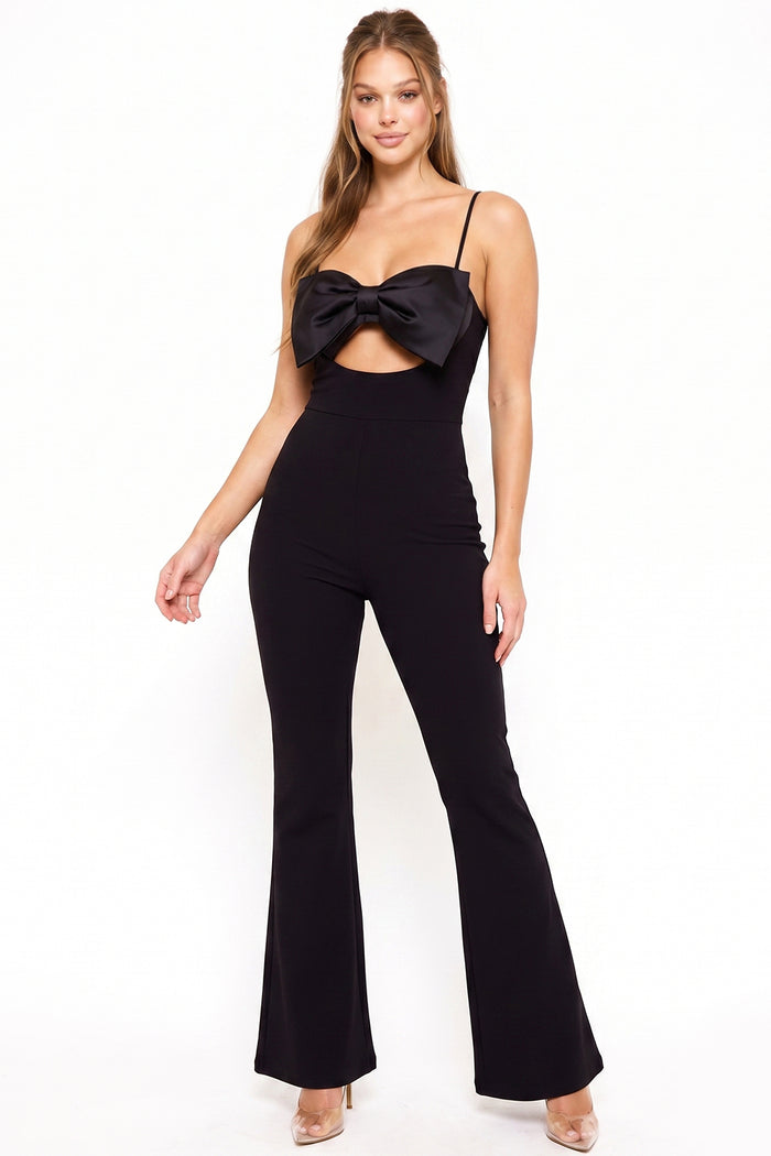 Color Contrast Bow Bust Front Jumpsuit