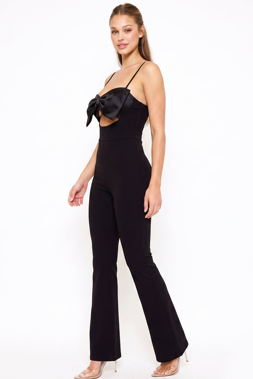 Color Contrast Bow Bust Front Jumpsuit