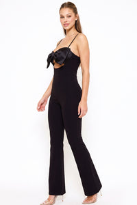 Color Contrast Bow Bust Front Jumpsuit