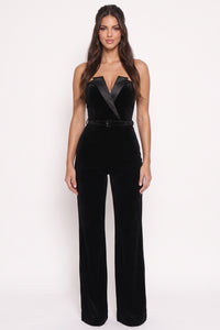 Strapless Velvet Jumpsuit With Belt
