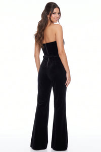 Strapless Velvet Jumpsuit With Belt