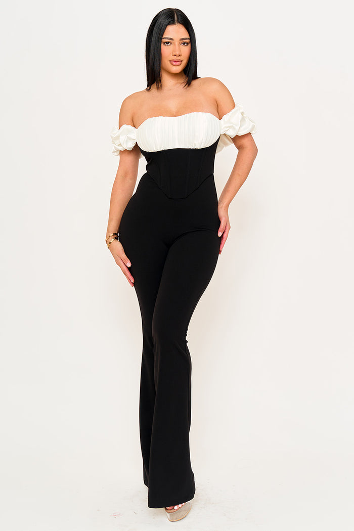 Symphony Jumpsuits - Satin And Techno Crepe Fabric Contrast Jumpsuit | Zezebe