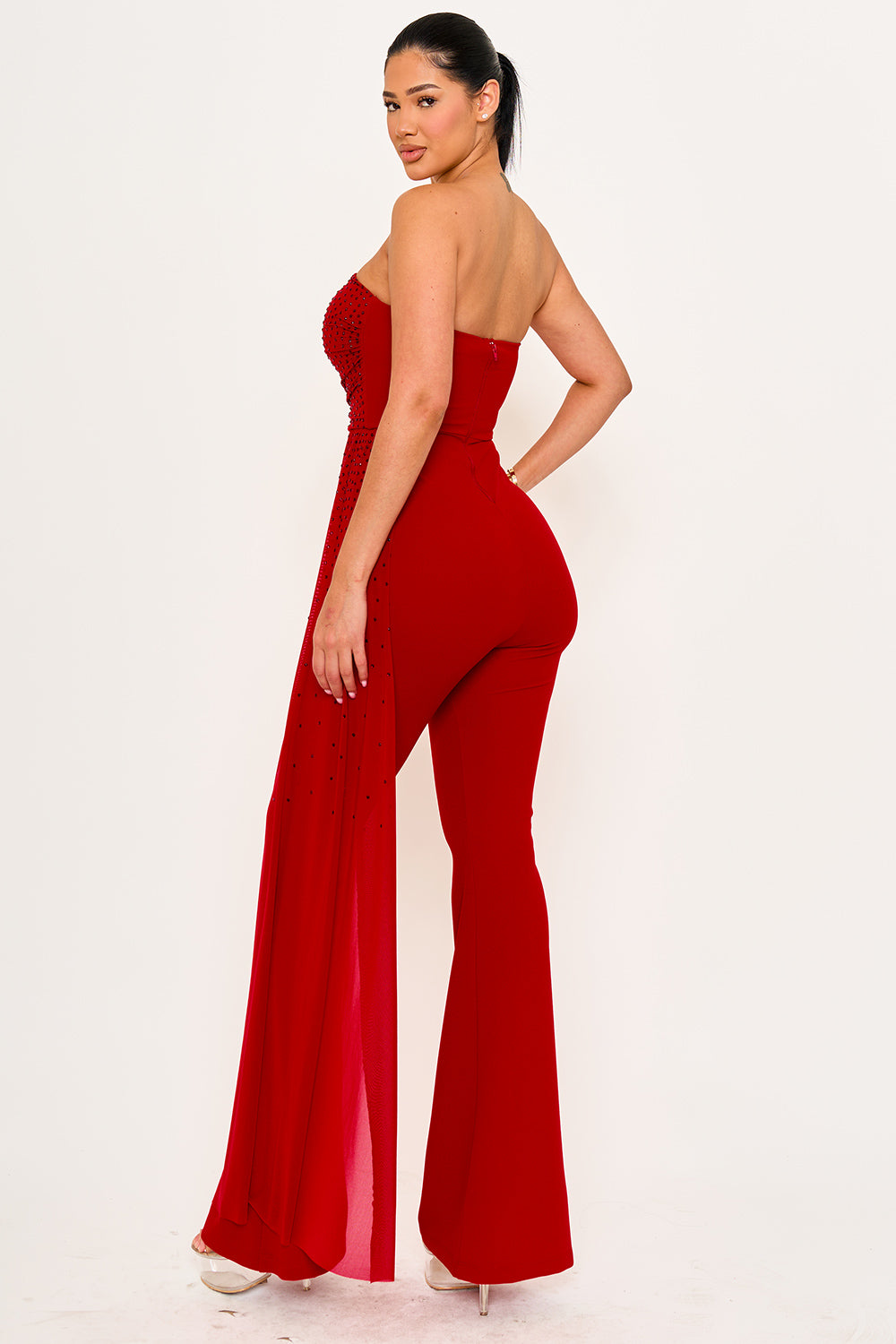 Symphony Jumpsuit - Rhinestone On Mesh Tube Top Jumpsuit | Zezebe