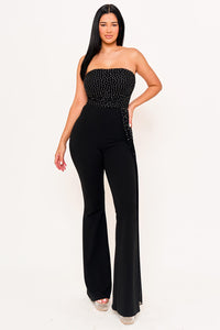 Symphony Jumpsuit - Rhinestone On Mesh Tube Top Jumpsuit | Zezebe