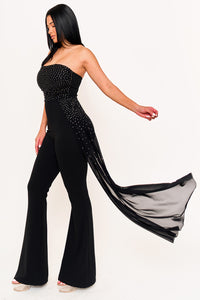 Symphony Jumpsuit - Rhinestone On Mesh Tube Top Jumpsuit | Zezebe