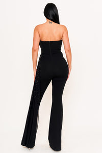Symphony Jumpsuit - Rhinestone On Mesh Tube Top Jumpsuit | Zezebe