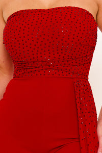 Symphony Jumpsuit - Rhinestone On Mesh Tube Top Jumpsuit | Zezebe