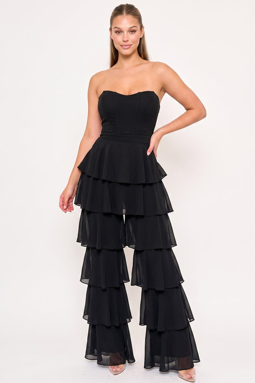 Techno Crepe & Chiffon Contrast Jumpsuit