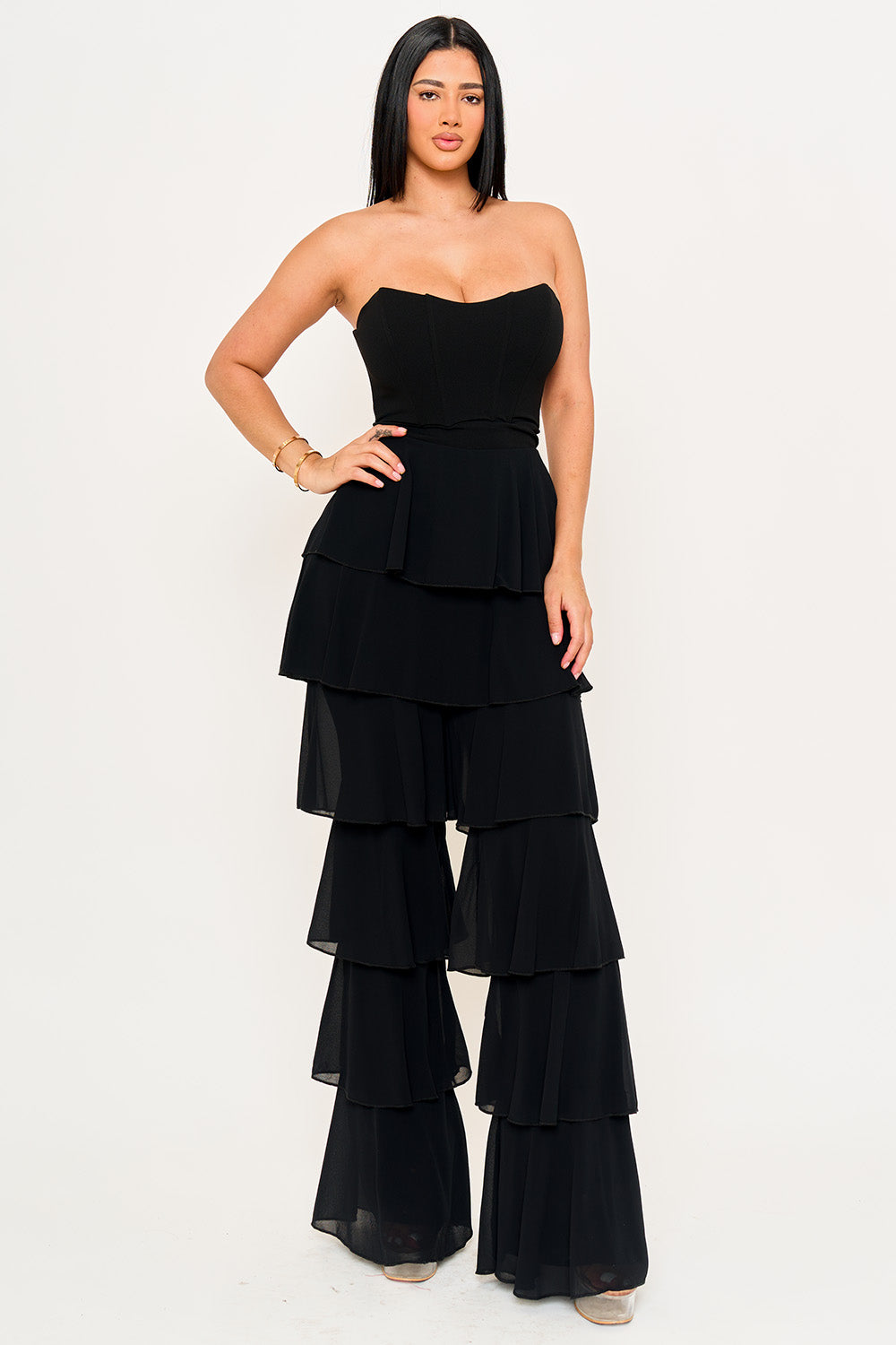 Symphony Jumpsuit - Techno Crepe & Chiffon Contrast Jumpsuit | Zezebe