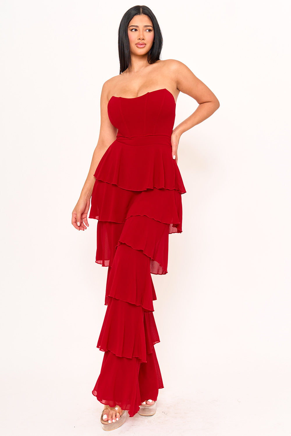 Symphony Jumpsuit - Techno Crepe & Chiffon Contrast Jumpsuit | Zezebe