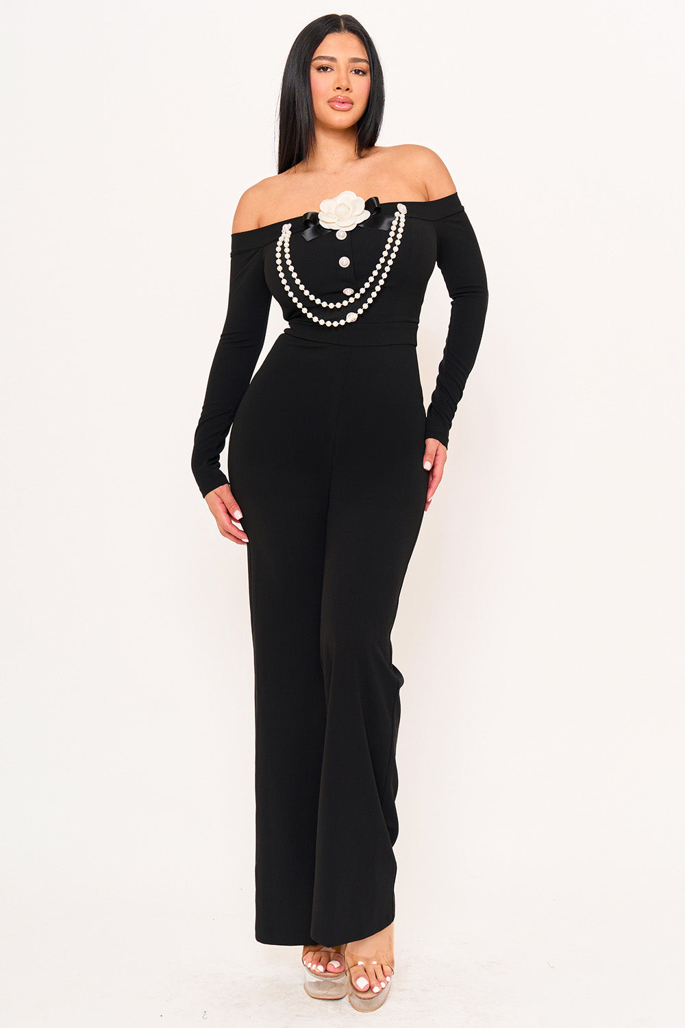Off The Shoulder Contrast Trim Jumpsuit