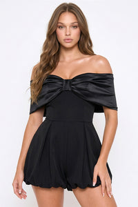 Satin Large Bow Front Off The Shoulder Romper