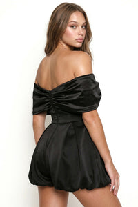 Satin Large Bow Front Off The Shoulder Romper