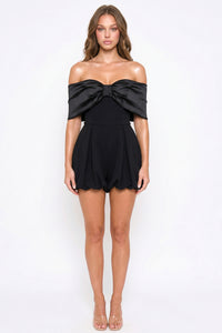 Satin Large Bow Front Off The Shoulder Romper