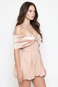 Satin Large Bow Front Off The Shoulder Romper