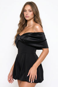 Satin Large Bow Front Off The Shoulder Romper