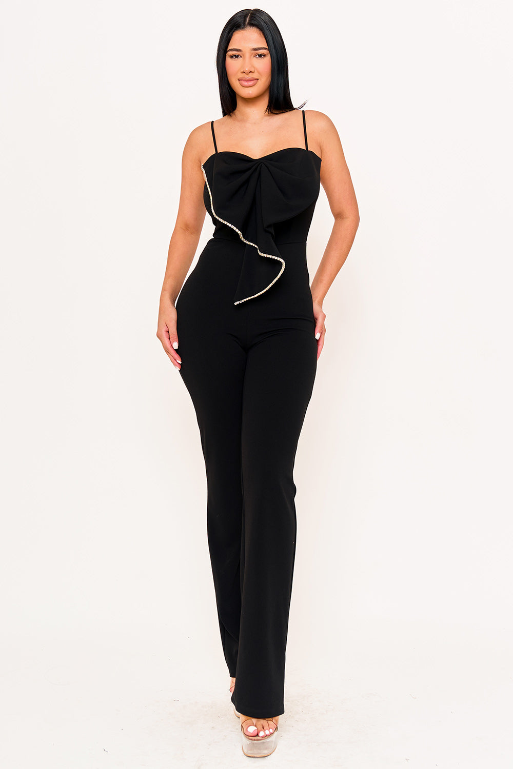 Symphony Jumpsuit - Rhinestone Trim The Edge Of The Bow Jumpsuit | Zezebe