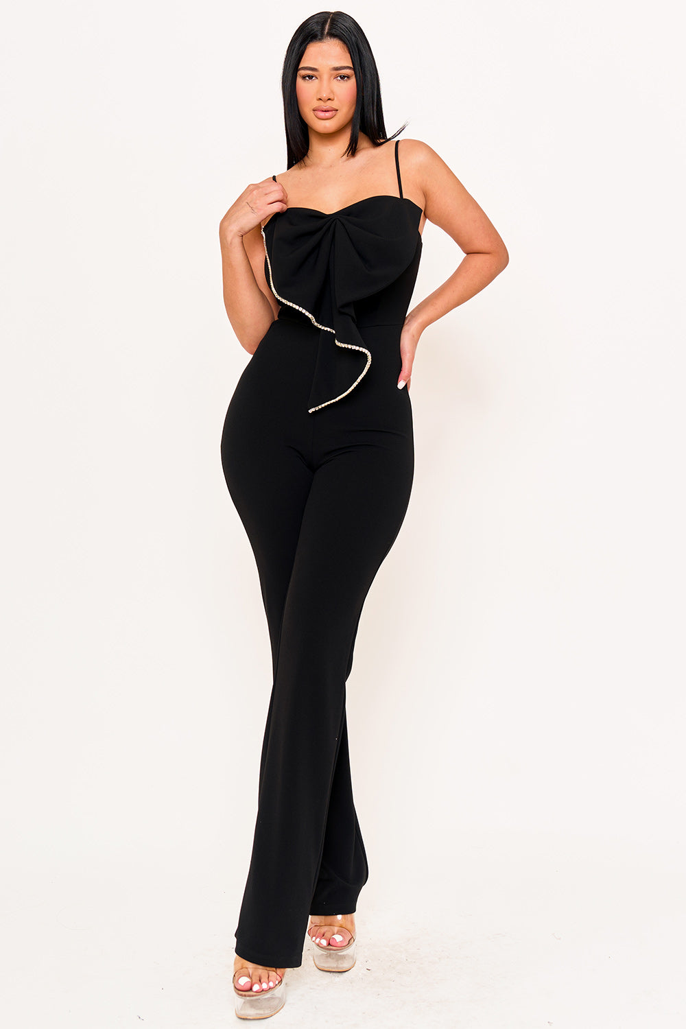 Symphony Jumpsuit - Rhinestone Trim The Edge Of The Bow Jumpsuit | Zezebe