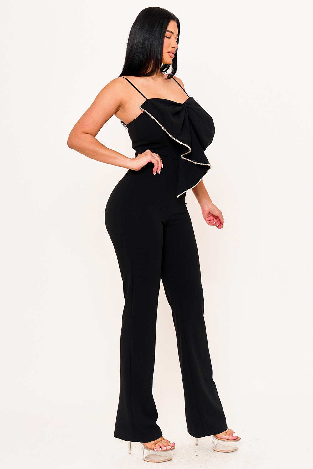 Symphony Jumpsuit - Rhinestone Trim The Edge Of The Bow Jumpsuit | Zezebe