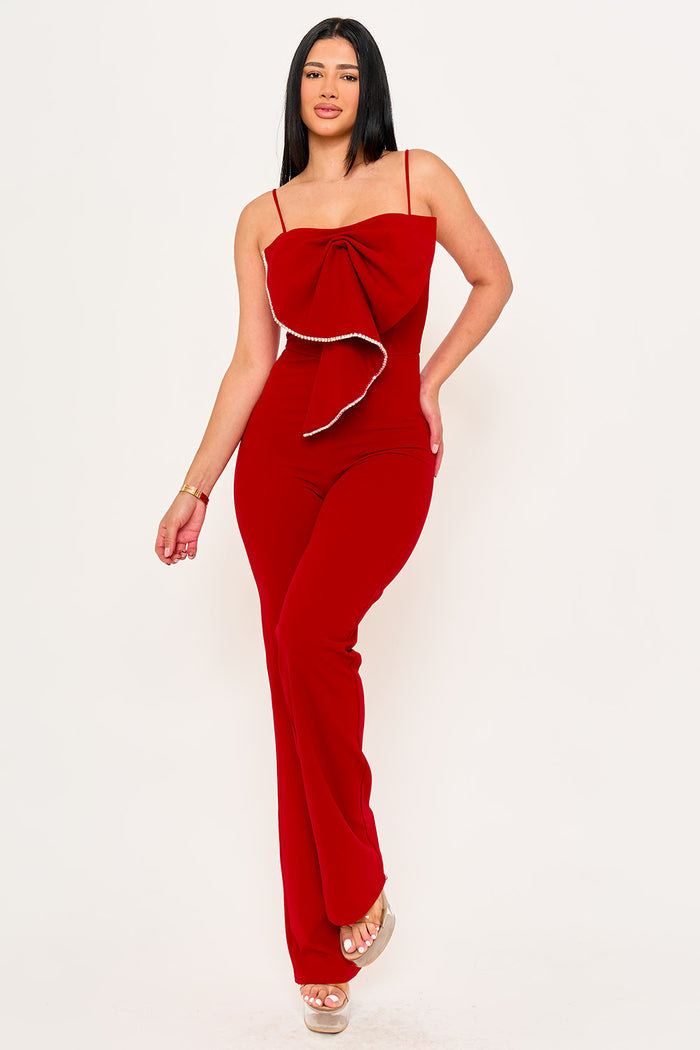 Symphony Jumpsuit - Rhinestone Trim The Edge Of The Bow Jumpsuit | Zezebe