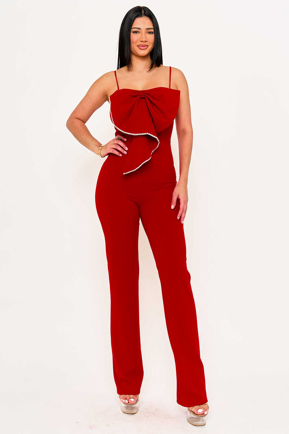 Symphony Jumpsuit - Rhinestone Trim The Edge Of The Bow Jumpsuit | Zezebe