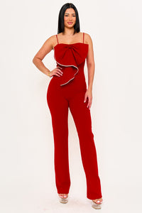 Symphony Jumpsuit - Rhinestone Trim The Edge Of The Bow Jumpsuit | Zezebe