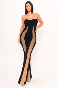 Symphony Jumpsuit - Gradation Rhinestone On Mesh Paneled Jumpsuit | Zezebe