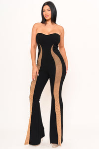 Symphony Jumpsuit - Gradation Rhinestone On Mesh Paneled Jumpsuit | Zezebe