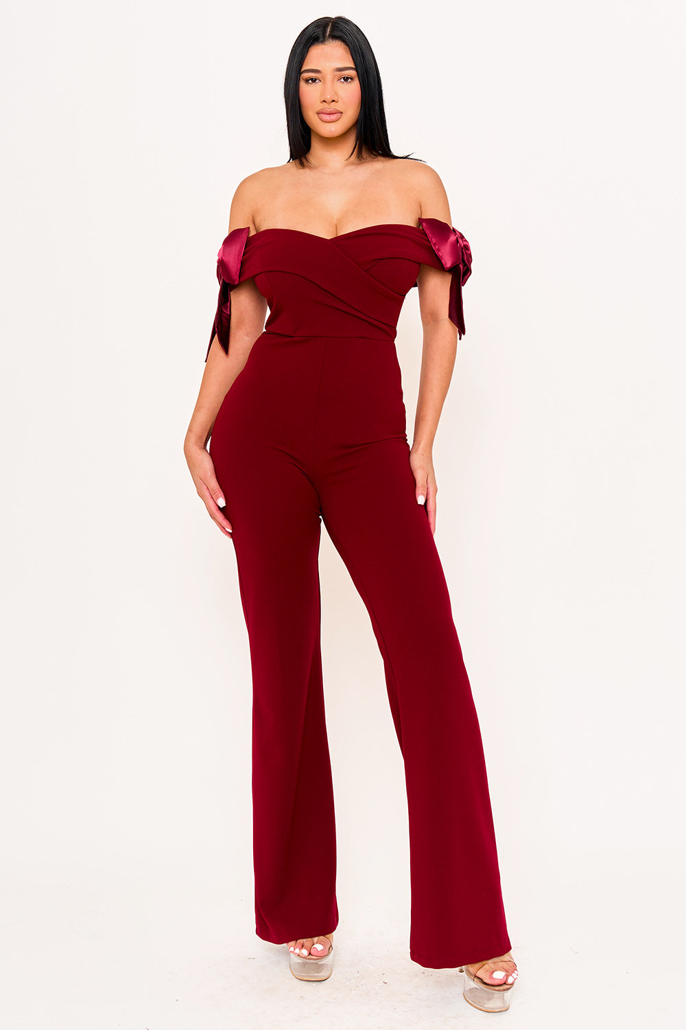 Symphony Jumpsuits- Fabric Contrast Off The Shoulder Jumpsuit | Zezebe