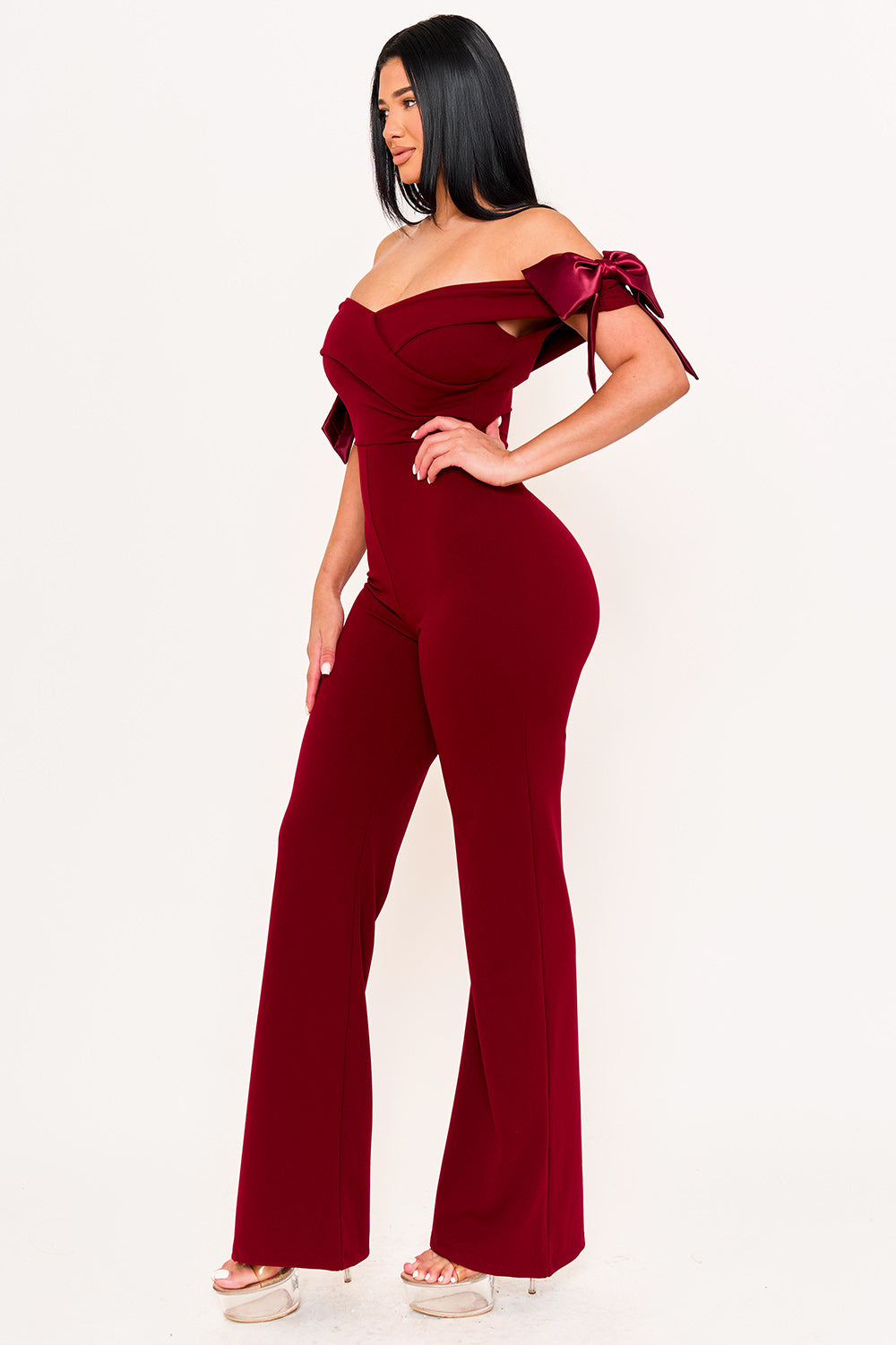 Symphony Jumpsuits- Fabric Contrast Off The Shoulder Jumpsuit | Zezebe