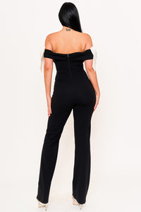 Symphony Jumpsuits- Fabric Contrast Off The Shoulder Jumpsuit | Zezebe
