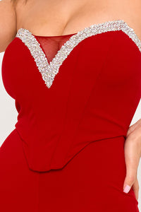 Symphony Jumpsuits- Rhinestone Tape Trim Around Bust Jumpsuit | Zezebe