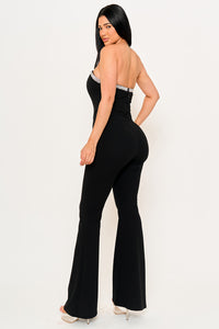 Symphony Jumpsuits- Rhinestone Tape Trim Around Bust Jumpsuit | Zezebe