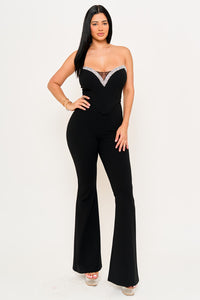 Symphony Jumpsuits- Rhinestone Tape Trim Around Bust Jumpsuit | Zezebe