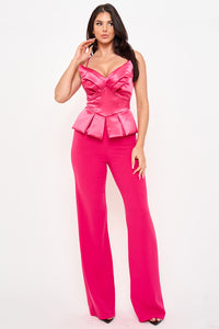 Satin Peplum Top Jumpsuit