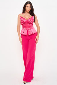 Satin Peplum Top Jumpsuit
