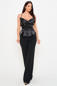 Satin Peplum Top Jumpsuit