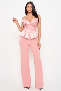 Satin Peplum Top Jumpsuit