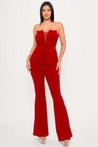 Symphony Jumpsuits- Tube Top With Collar Detail Peplum Jumpsuit | Zezebe