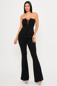 Symphony Jumpsuits- Tube Top With Collar Detail Peplum Jumpsuit | Zezebe