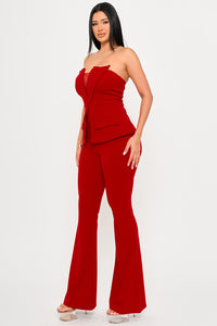 Symphony Jumpsuits- Tube Top With Collar Detail Peplum Jumpsuit | Zezebe