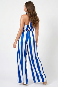 Stripe On Satin Halter Neck Jumpsuit