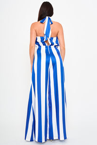 Symphony Jumpsuits - Stripe On Satin Halter Neck Jumpsuit | Zezebe