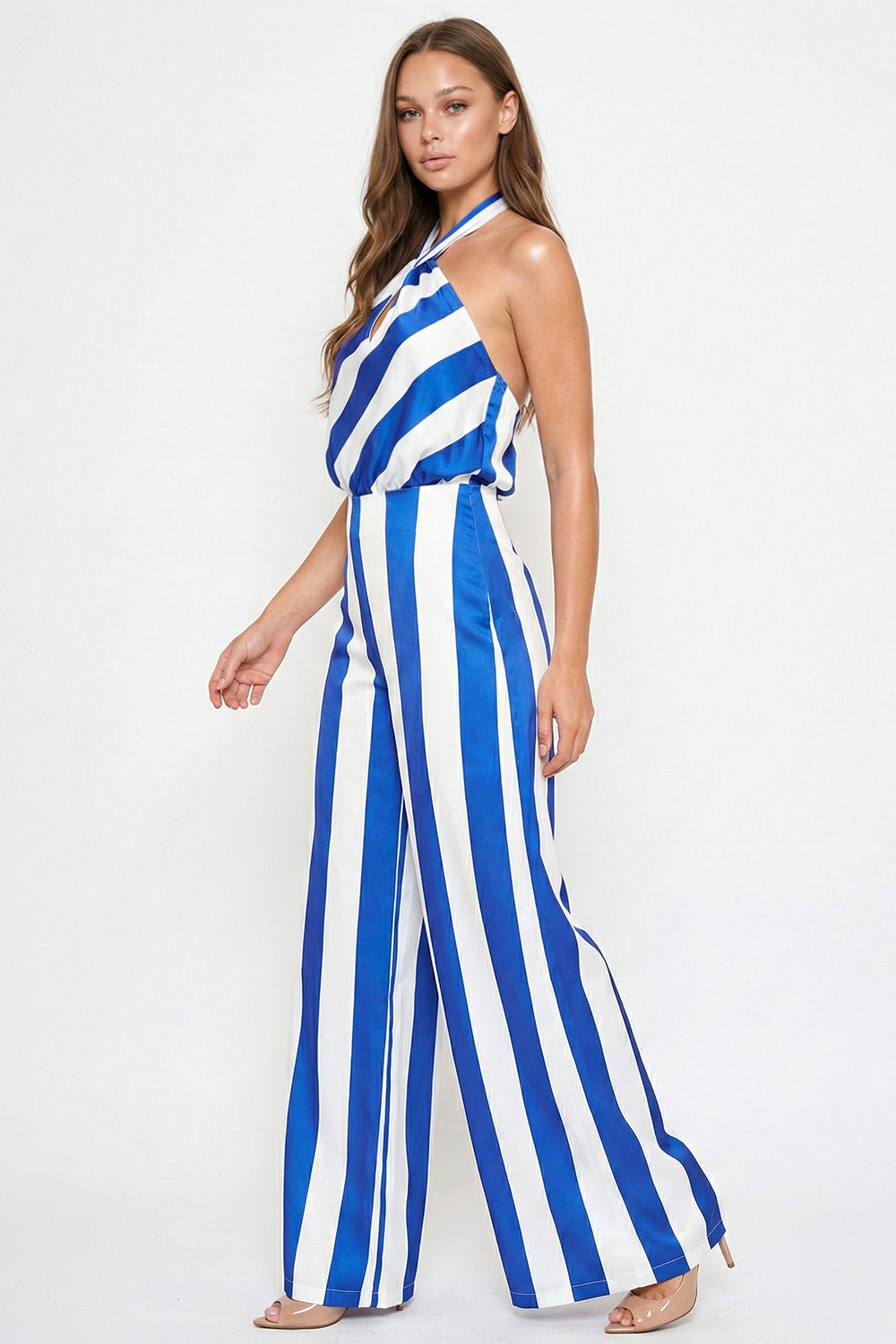 Stripe On Satin Halter Neck Jumpsuit