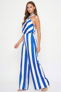 Stripe On Satin Halter Neck Jumpsuit