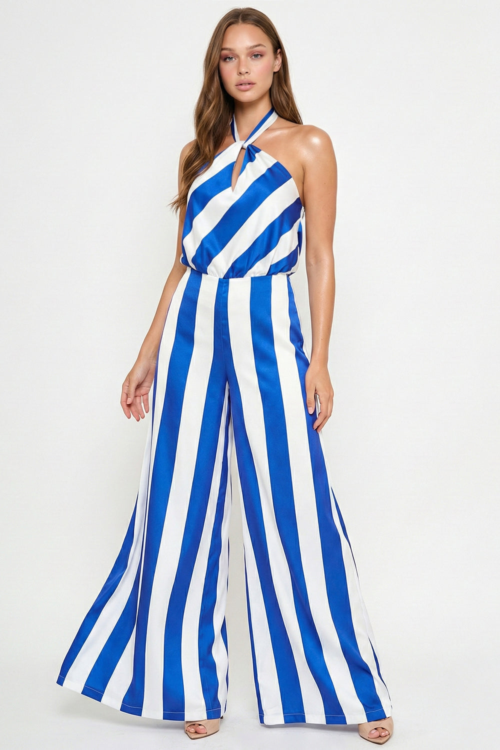 Stripe On Satin Halter Neck Jumpsuit