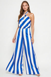 Stripe On Satin Halter Neck Jumpsuit