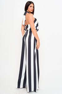Symphony Jumpsuits - Stripe On Satin Halter Neck Jumpsuit | Zezebe